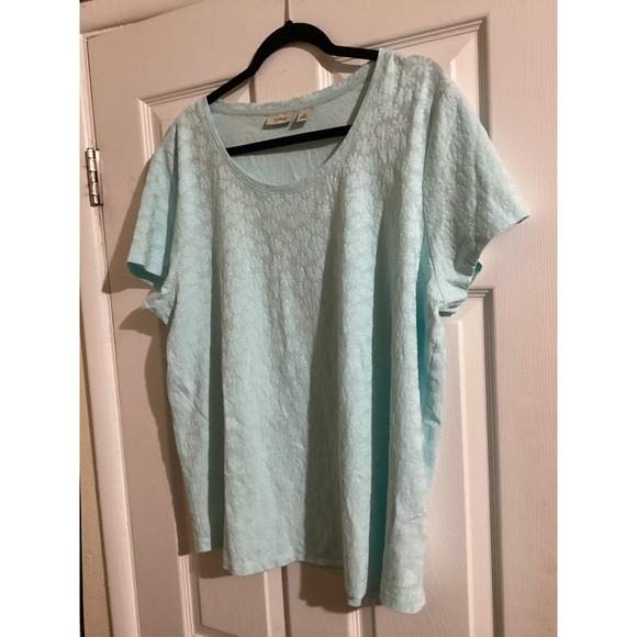 L.L.Bean Tops - LL Bean Aqua Textured Jersey Tee T Shirt Top Womens 2X Cotton Blend Casual